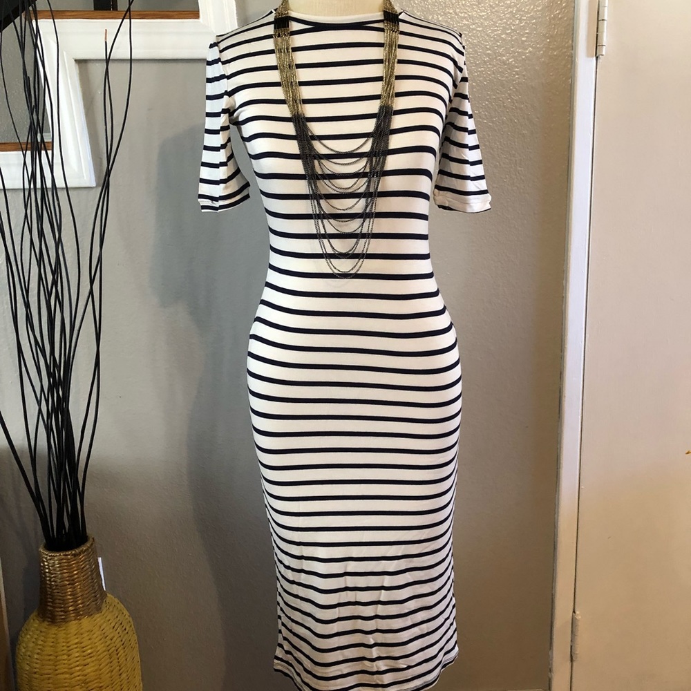 Ivory Navy Striped Dress